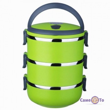 Термо ланч бокс из нержавеющей стали Three Layers Lunchbox - салатовый