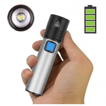 Карманный аккумуляторный USB ЛЕД фонарик BL K31 Серый