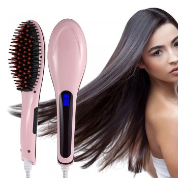 Электрическая расческа выпрямитель, Fast Hair HQT-906, Розовая, для выравнивания волос
